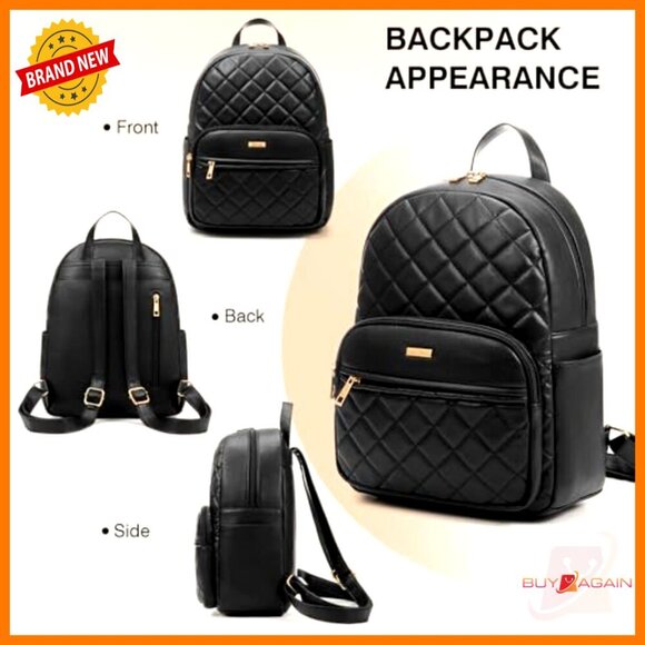 Vegan Leather Mini Backpack - Quilted Fashion Purse for Travel Work Shopping